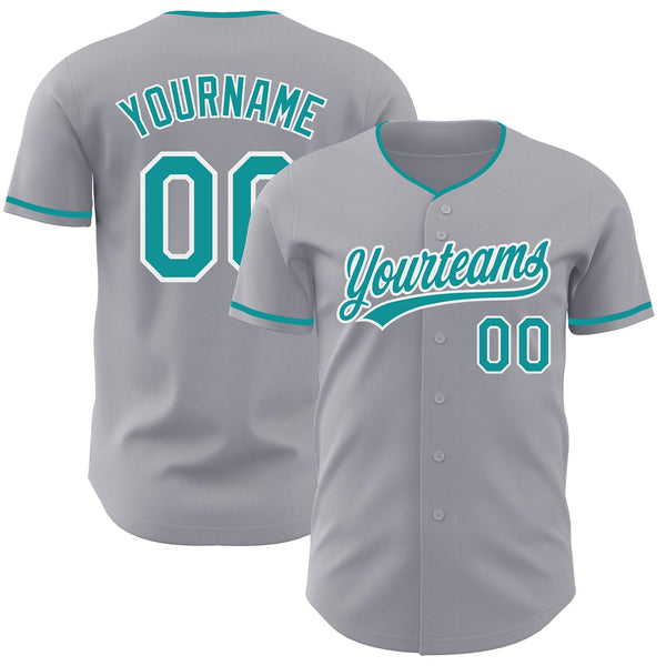 Custom Gray Teal-White Authentic Baseball Jersey