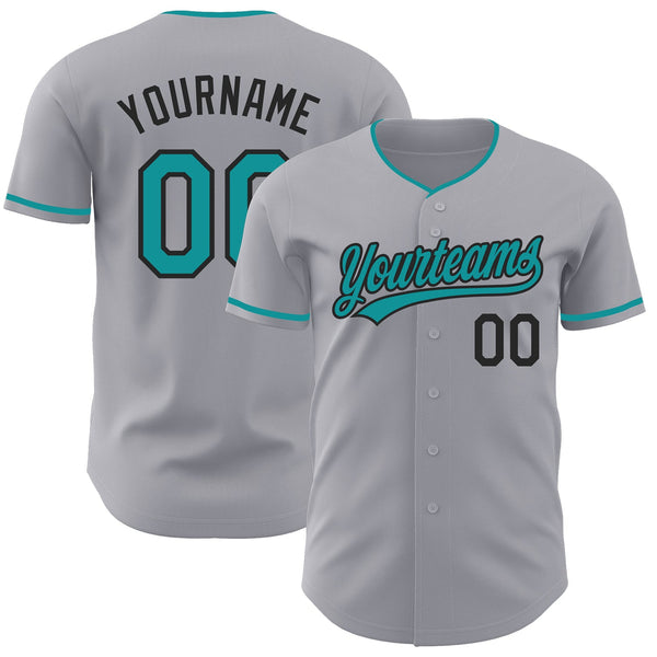 Custom Gray Teal-Black Authentic Baseball Jersey