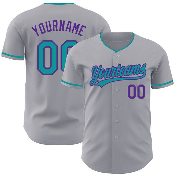Custom Gray Teal-Purple Authentic Baseball Jersey