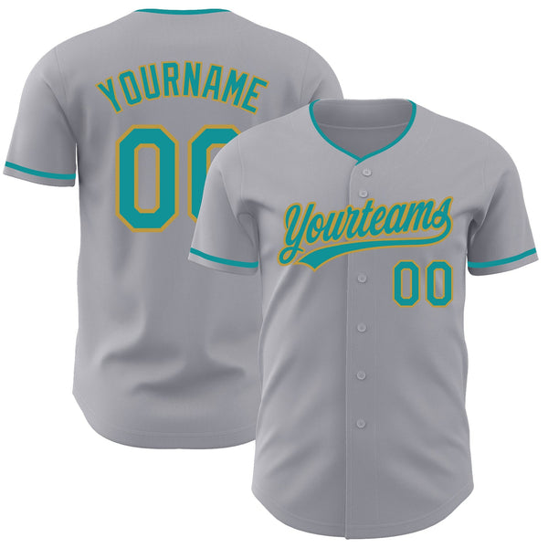 Custom Gray Teal-Old Gold Authentic Baseball Jersey