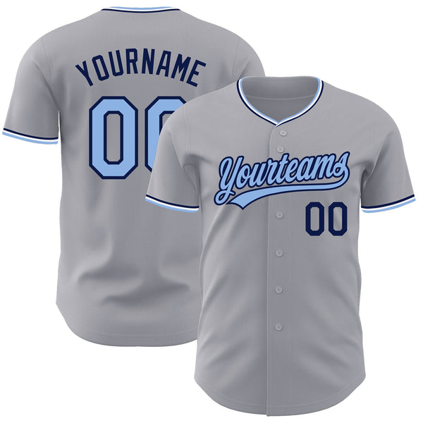 Custom Gray Light Blue Navy-White Authentic Baseball Jersey