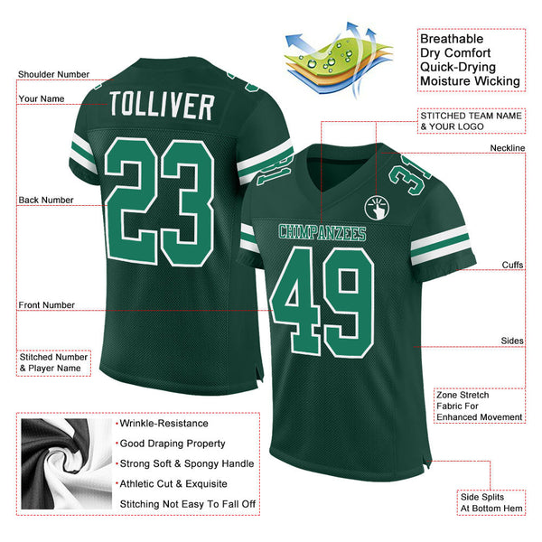 Custom Green Kelly Green-White Mesh Authentic Football Jersey alternate