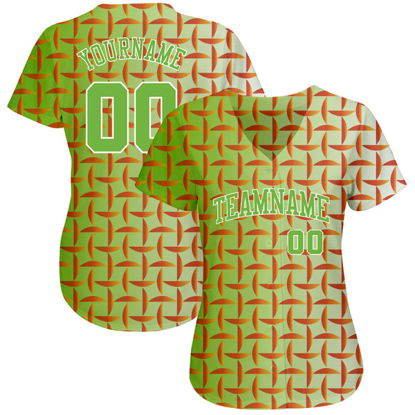 Custom Green Neon Green-White 3D Pattern Design Authentic Baseball Jersey alternate