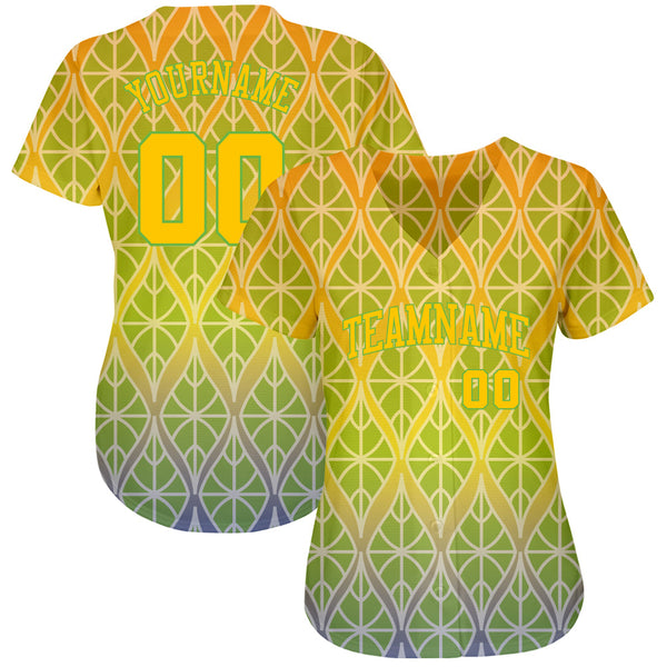 Custom Green Gold-Neon Green 3D Pattern Design Authentic Baseball Jersey alternate