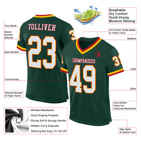 Custom Green White-Red Mesh Authentic Throwback Football Jersey alternate