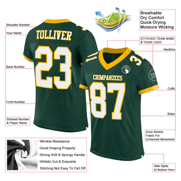 Custom Green White-Gold Mesh Authentic Football Jersey alternate