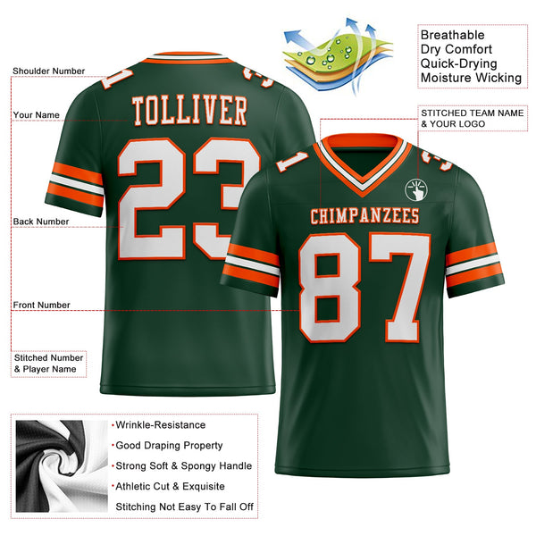 Custom Green White-Orange Authentic Football Jersey alternate