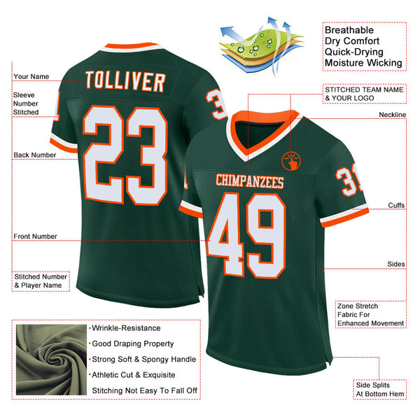 Custom Green White-Orange Mesh Authentic Throwback Football Jersey alternate