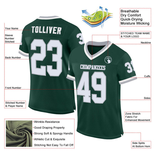Custom Green White-Gray Mesh Authentic Throwback Football Jersey alternate