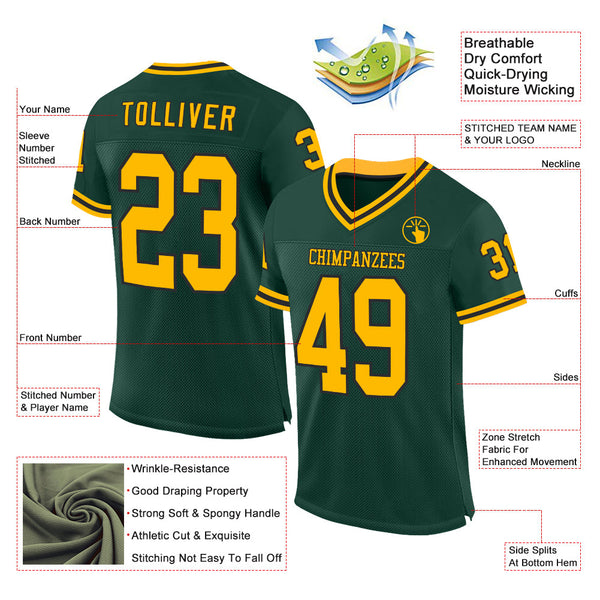 Custom Green Gold-Black Mesh Authentic Throwback Football Jersey alternate