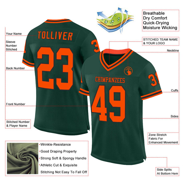 Custom Green Orange-Black Mesh Authentic Throwback Football Jersey alternate
