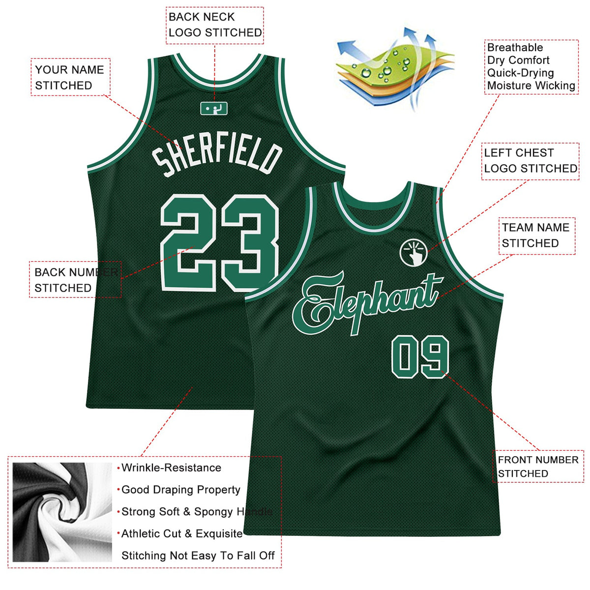 Custom Hunter Green Kelly Green-White Authentic Throwback Basketball Jersey - Back