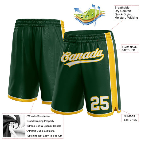 Custom Hunter Green White-Yellow Authentic Basketball Shorts alternate