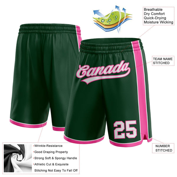 Custom Hunter Green White-Pink Authentic Basketball Shorts alternate