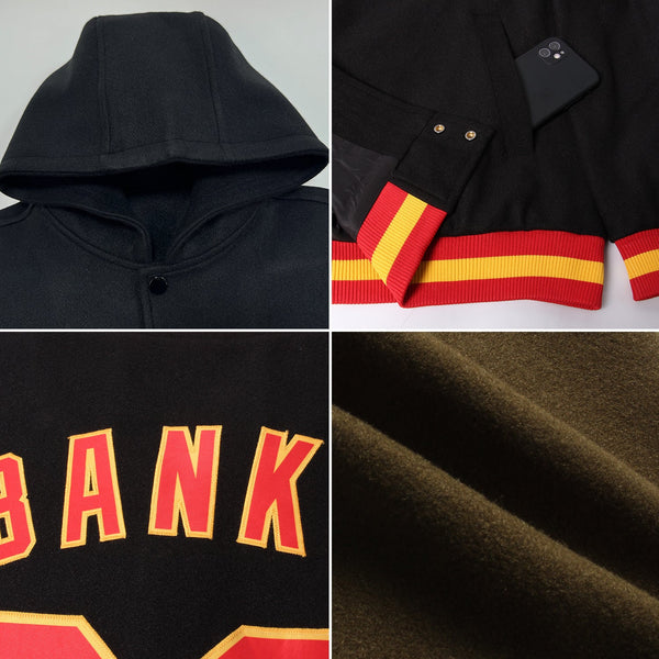 Custom Olive Camo Black-Cream Bomber Full-Snap Varsity Letterman Salute To Service Hoodie Jacket alternate