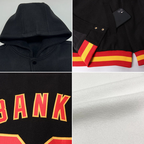 Custom White Brown-Orange Bomber Full-Snap Varsity Letterman Two Tone Hoodie Jacket alternate