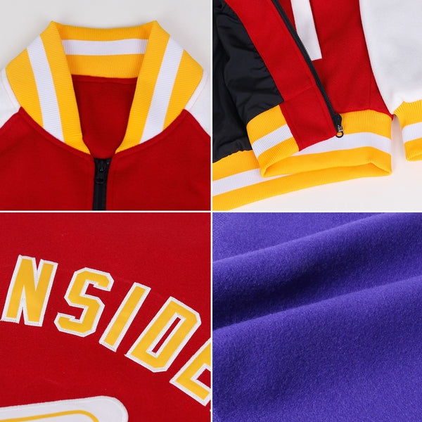 Custom Purple Kelly Green Cream-Black Bomber Varsity Letterman Zipper Jacket alternate