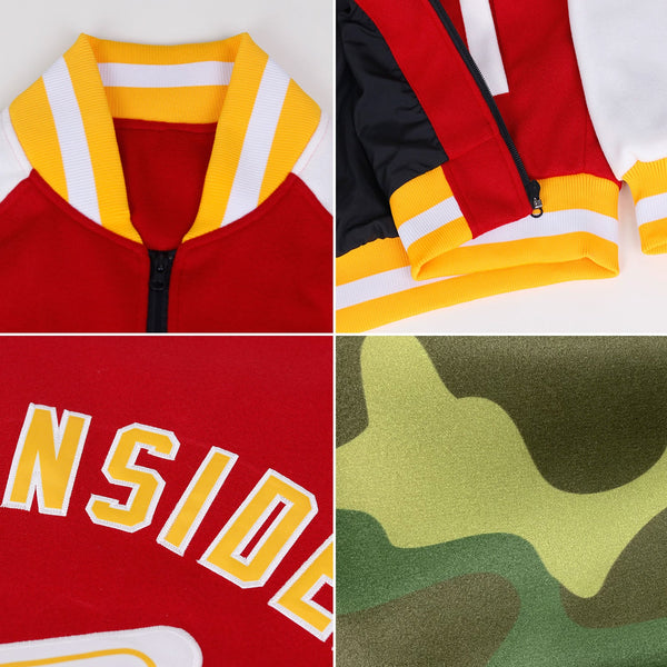 Custom Camo Kelly Green-Red Bomber Varsity Letterman Salute To Service Zipper Jacket alternate