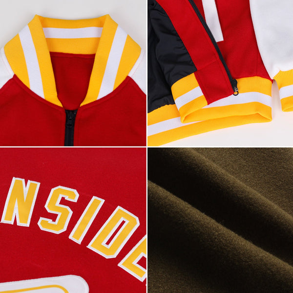 Custom Olive Cream Old Gold-Black Bomber Varsity Letterman Salute To Service Zipper Jacket alternate