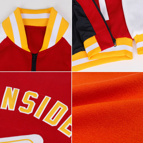 Custom Orange Navy-Light Blue Bomber Varsity Letterman Zipper Jacket alternate