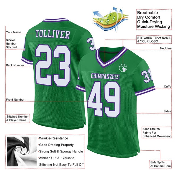 Custom Grass Green White-Purple Mesh Authentic Throwback Football Jersey alternate