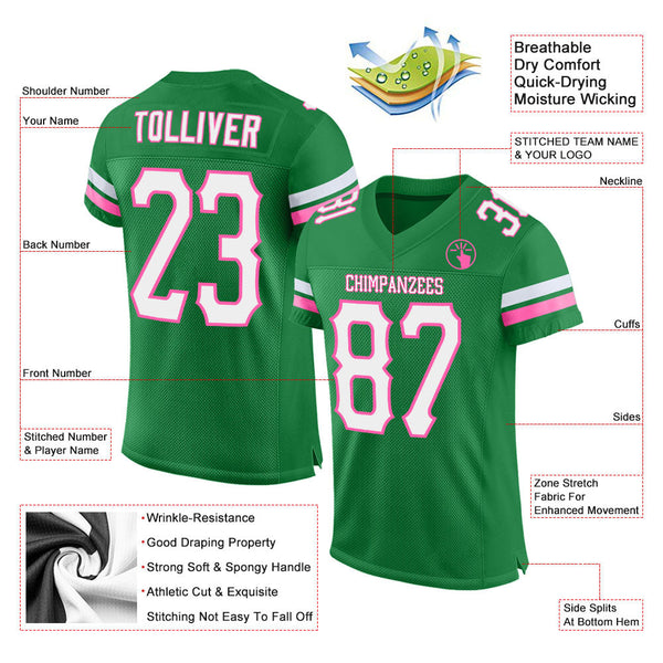 Custom Grass Green White-Pink Mesh Authentic Football Jersey alternate