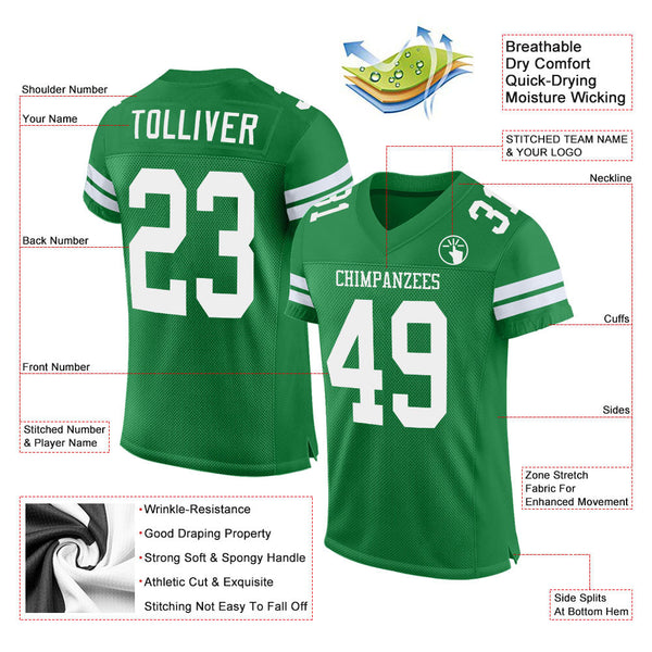 Custom Grass Green White Mesh Authentic Football Jersey alternate