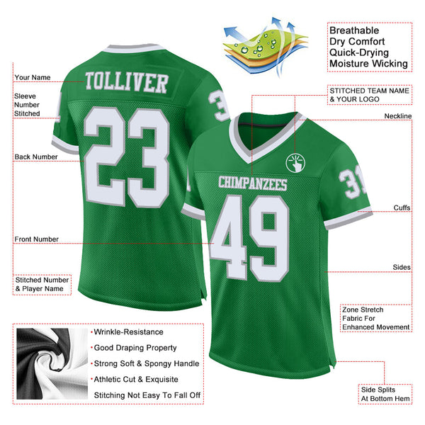 Custom Grass Green White-Gray Mesh Authentic Throwback Football Jersey alternate