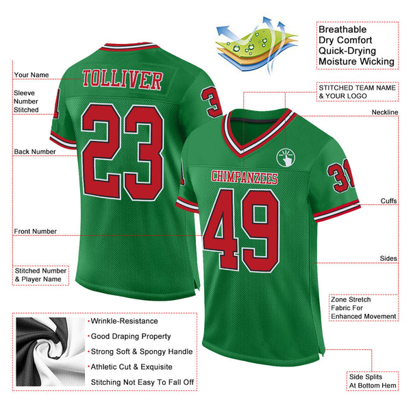 Custom Grass Green Red-Black Mesh Authentic Throwback Football Jersey alternate