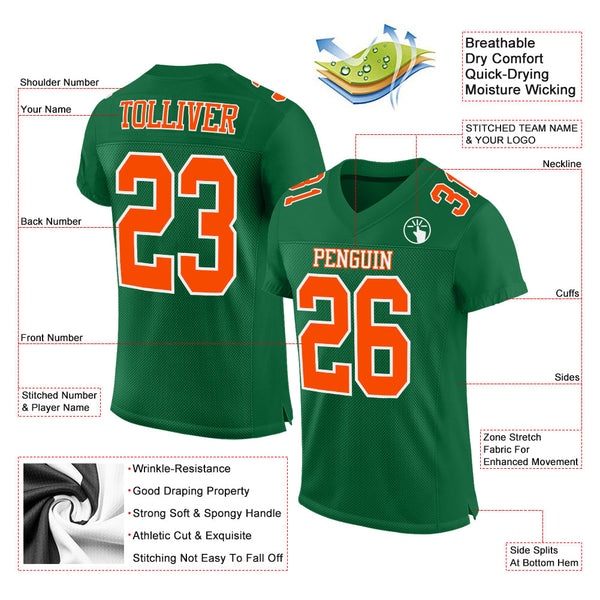 Custom Kelly Green Orange-White Mesh Authentic Football Jersey alternate