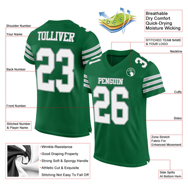 Custom Kelly Green White-Gray Mesh Authentic Football Jersey alternate