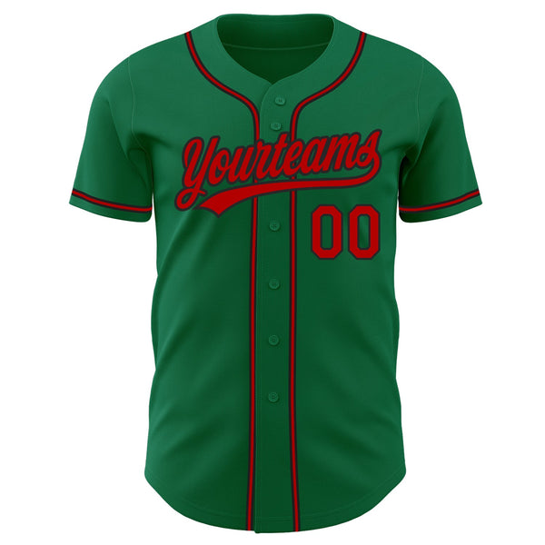Custom Kelly Green Red-Black Authentic Baseball Jersey alternate