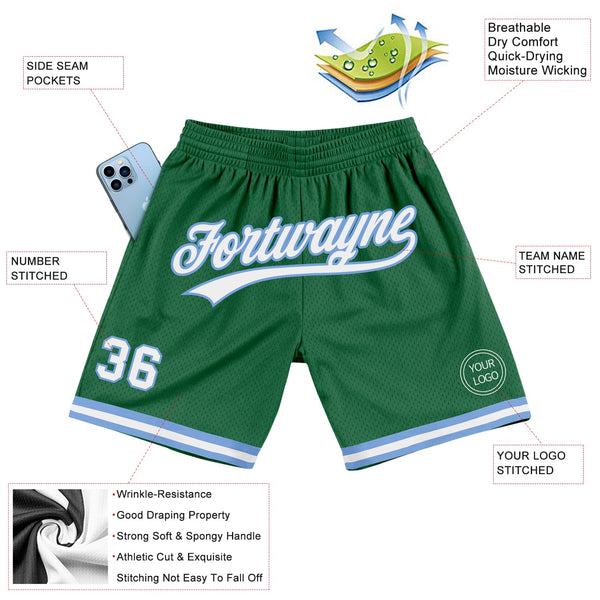 Custom Kelly Green White-Light Blue Authentic Throwback Basketball Shorts alternate