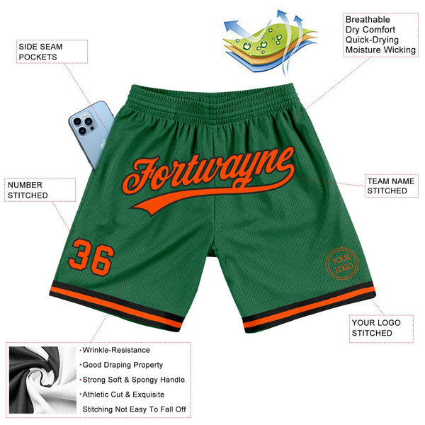 Custom Kelly Green Orange-Black Authentic Throwback Basketball Shorts alternate
