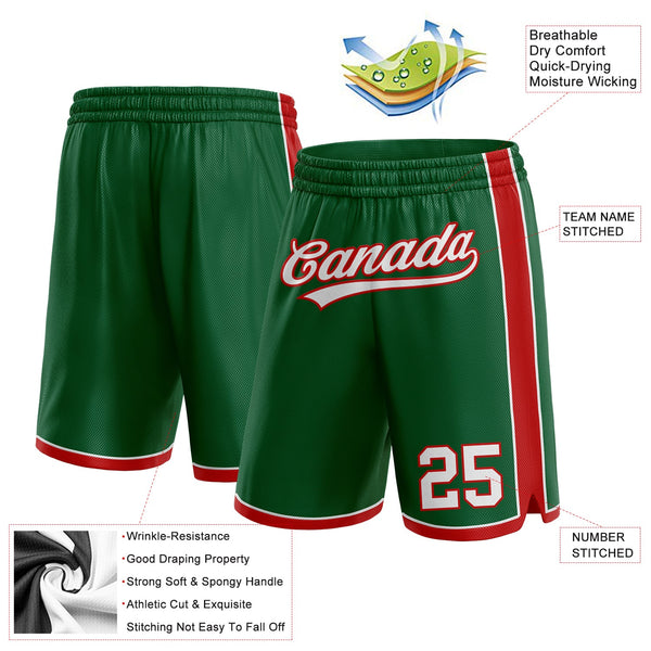 Custom Kelly Green White-Red Authentic Basketball Shorts alternate