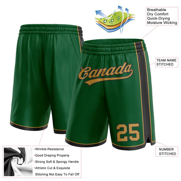Custom Kelly Green Old Gold-Black Authentic Basketball Shorts alternate