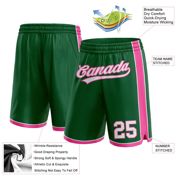 Custom Kelly Green White-Pink Authentic Basketball Shorts alternate