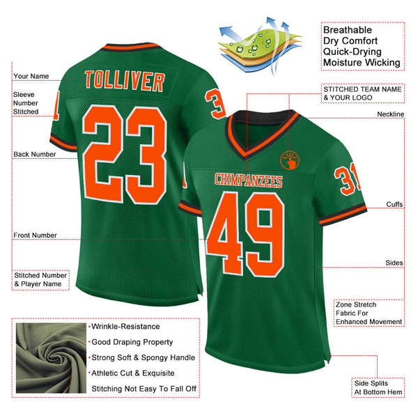 Custom Kelly Green Orange-Black Mesh Authentic Throwback Football Jersey alternate