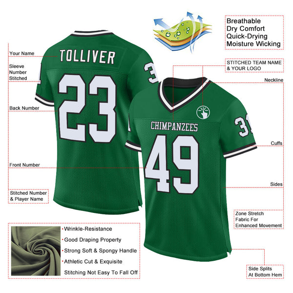 Custom Kelly Green White-Black Mesh Authentic Throwback Football Jersey alternate