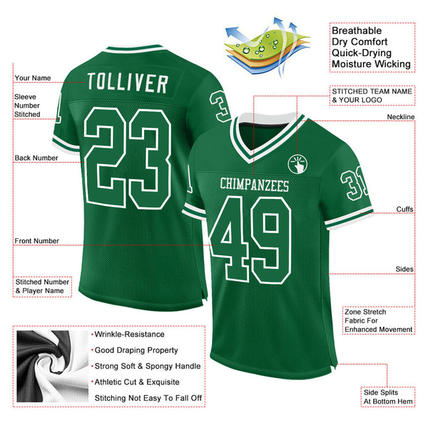 Custom Kelly Green White Mesh Authentic Throwback Football Jersey alternate