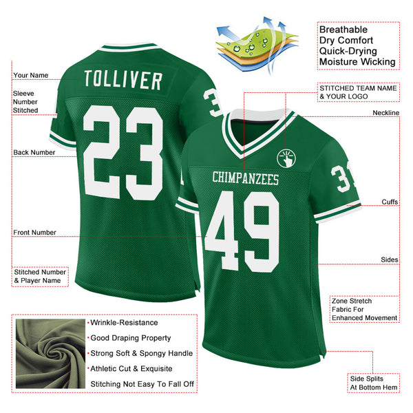 Custom Kelly Green White Mesh Authentic Throwback Football Jersey alternate