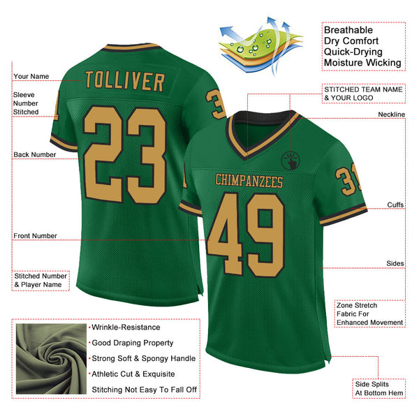 Custom Kelly Green Old Gold-Black Mesh Authentic Throwback Football Jersey alternate
