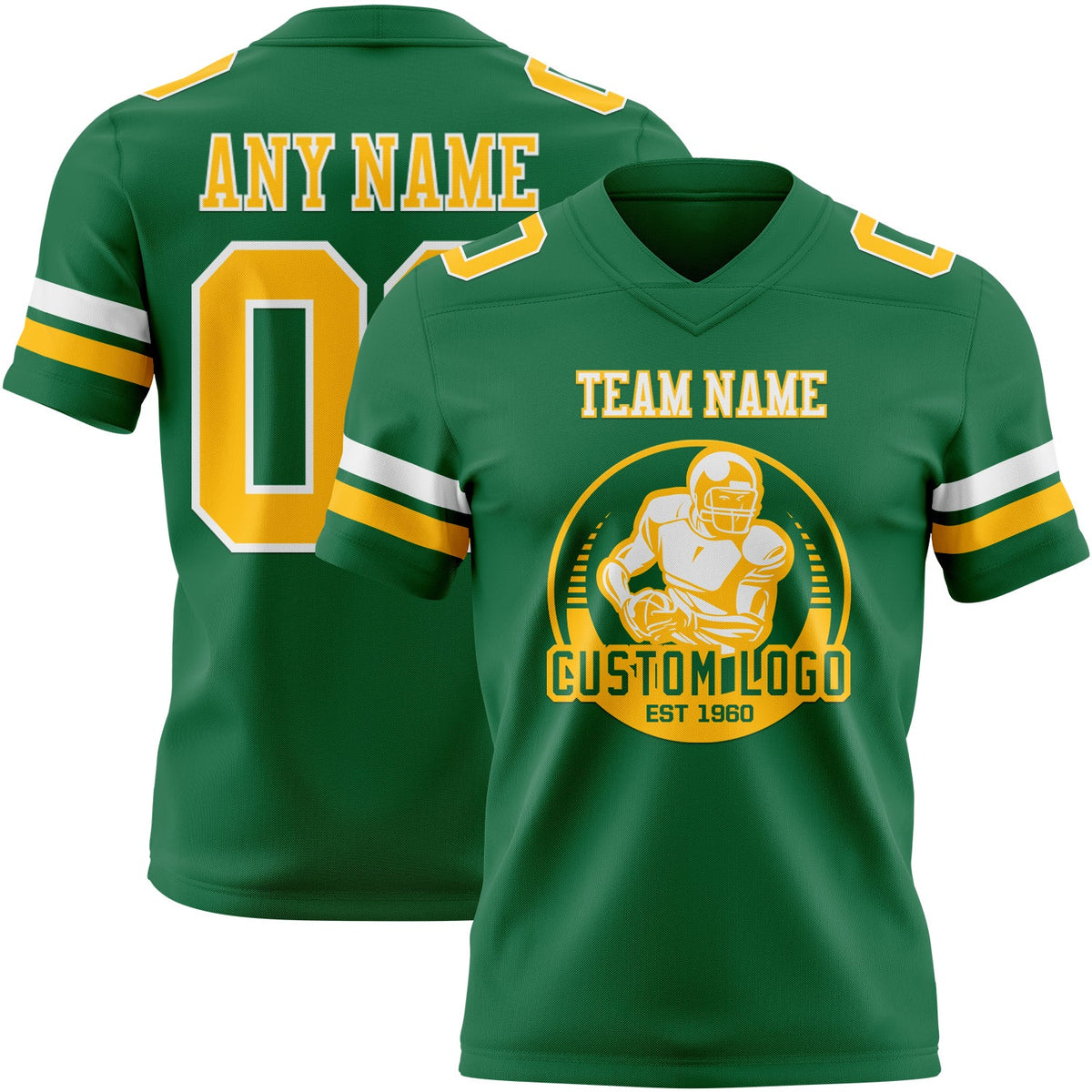 Custom Kelly Green Gold-White Authentic Football Jersey - Back