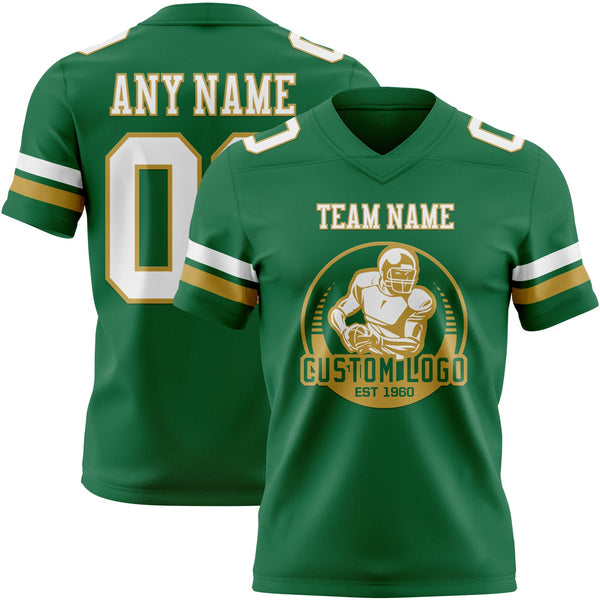 Custom Kelly Green White-Old Gold Authentic Football Jersey alternate