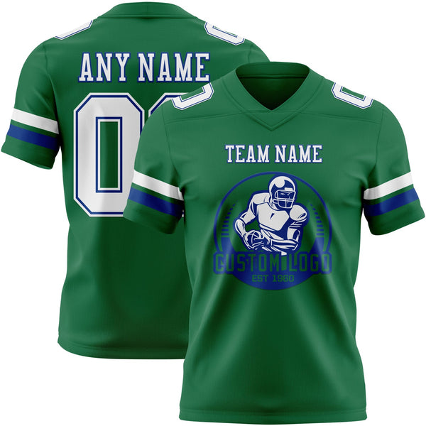 Custom Kelly Green White-Royal Authentic Football Jersey alternate