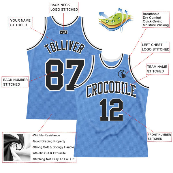 Custom Light Blue Black-White Authentic Throwback Basketball Jersey alternate