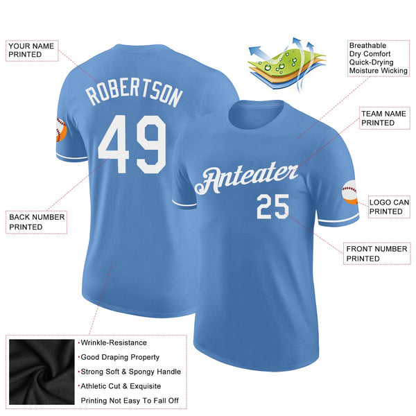 Custom Light Blue White Performance T-Shirt alternate