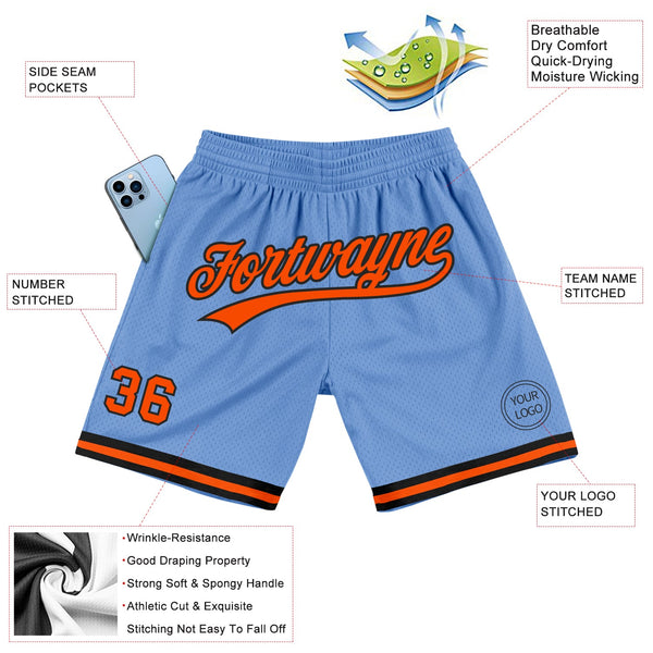 Custom Light Blue Orange-Black Authentic Throwback Basketball Shorts alternate