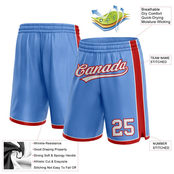 Custom Light Blue White-Red Authentic Basketball Shorts alternate