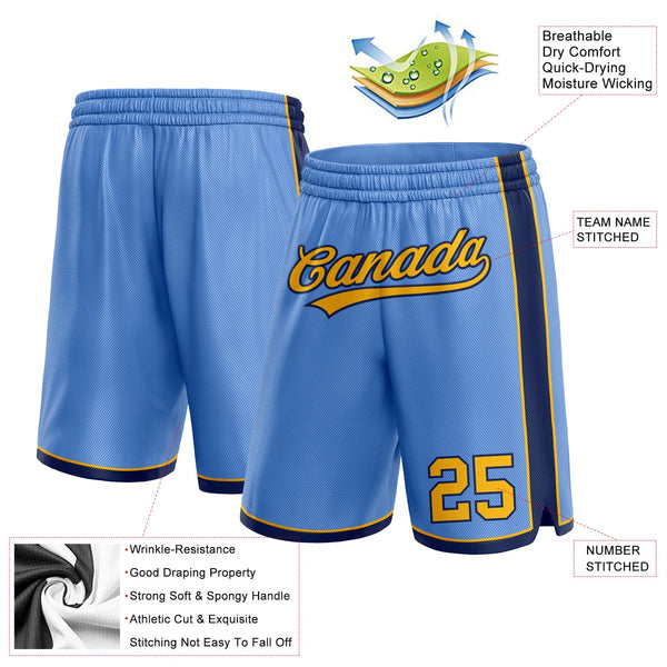 Custom Light Blue Gold-Navy Authentic Basketball Shorts alternate